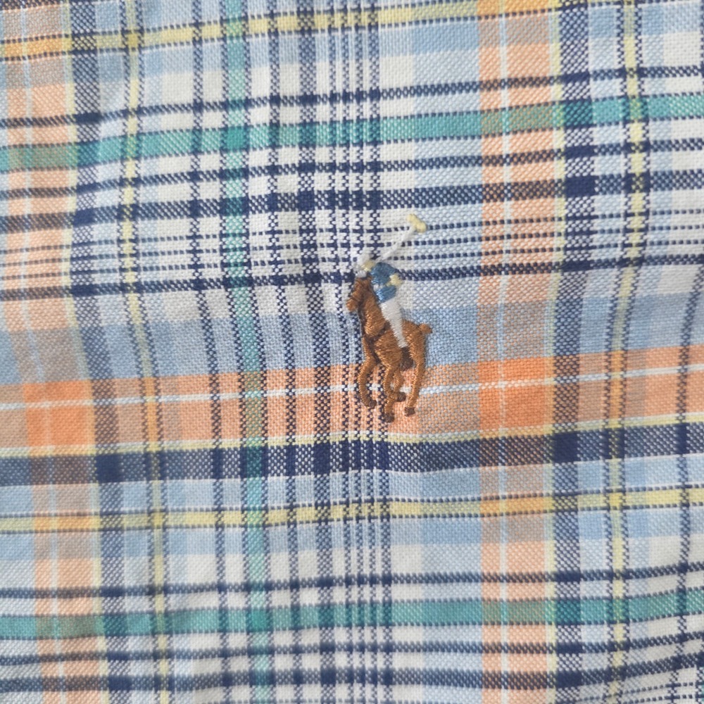 Ralph Lauren Mens XXL Blue Orange Plaid Cotton Button Down Long Sleeve Shirt - Picture 4 of 9